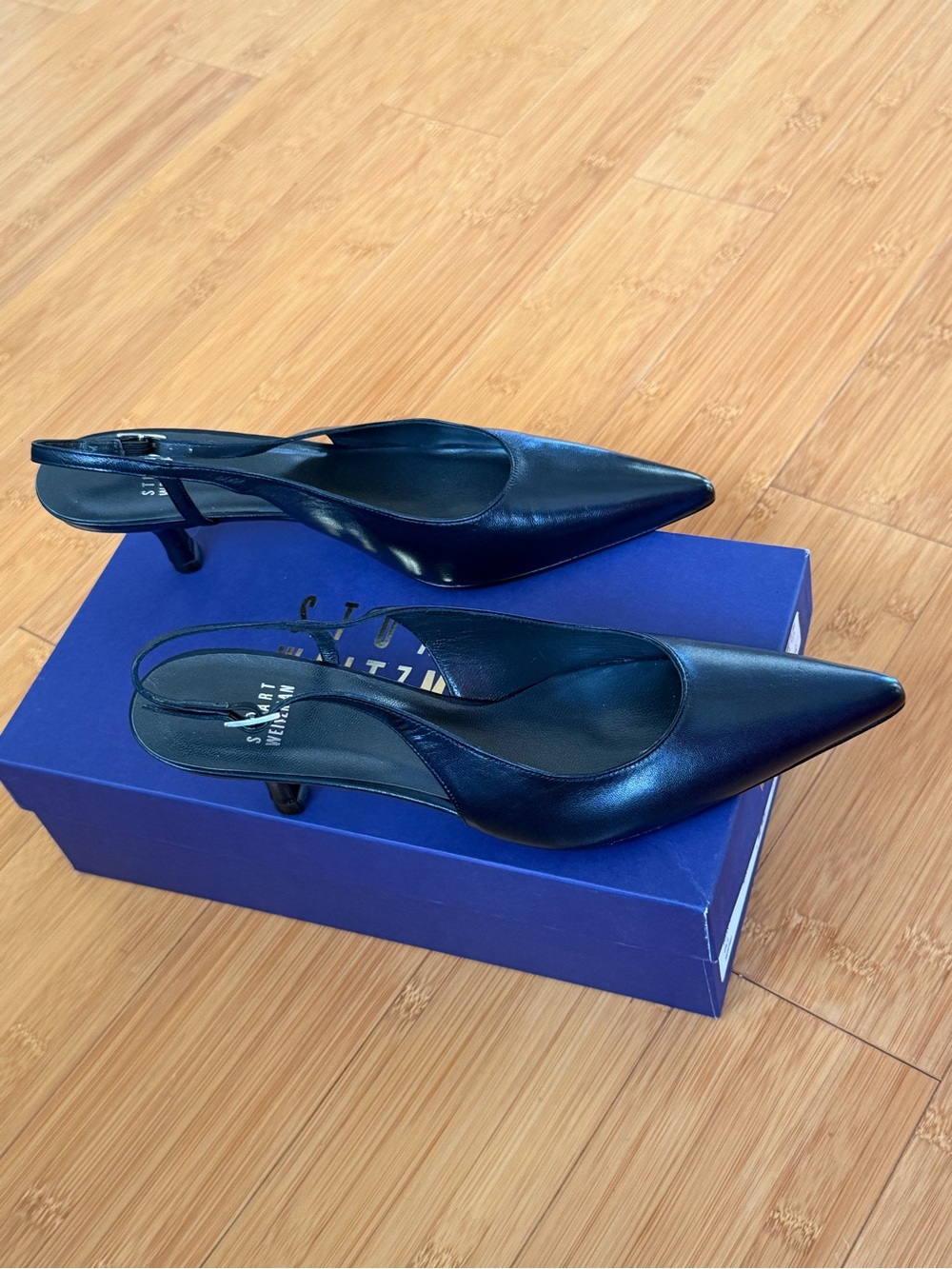 Stuart Weitzman Black Pointed Slingback Kitten Heel